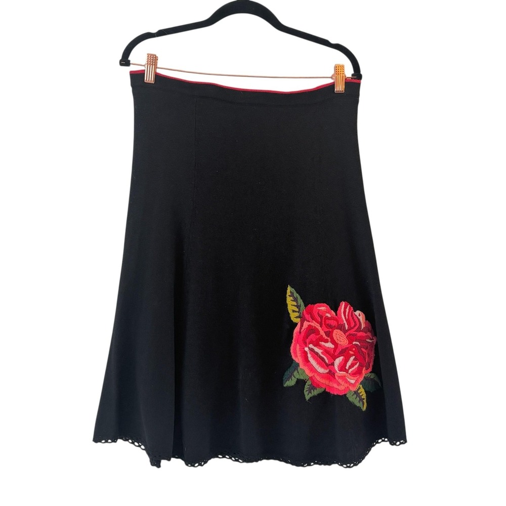 Anthropologie Viola Rose Splendor Sweater Skirt S Black Wool‎ Embroidered Retro